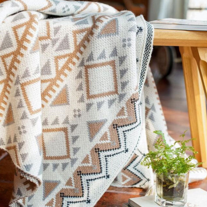 Cozy Knitted Blanket | Soft Acrylic Fiber | Decorative Tassel Design