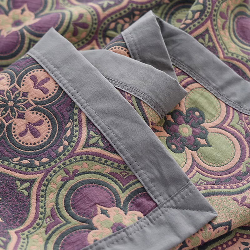 Cotton Quilt | Reversible Embroidered Petal Flower Pattern | Full, Queen, King Sizes