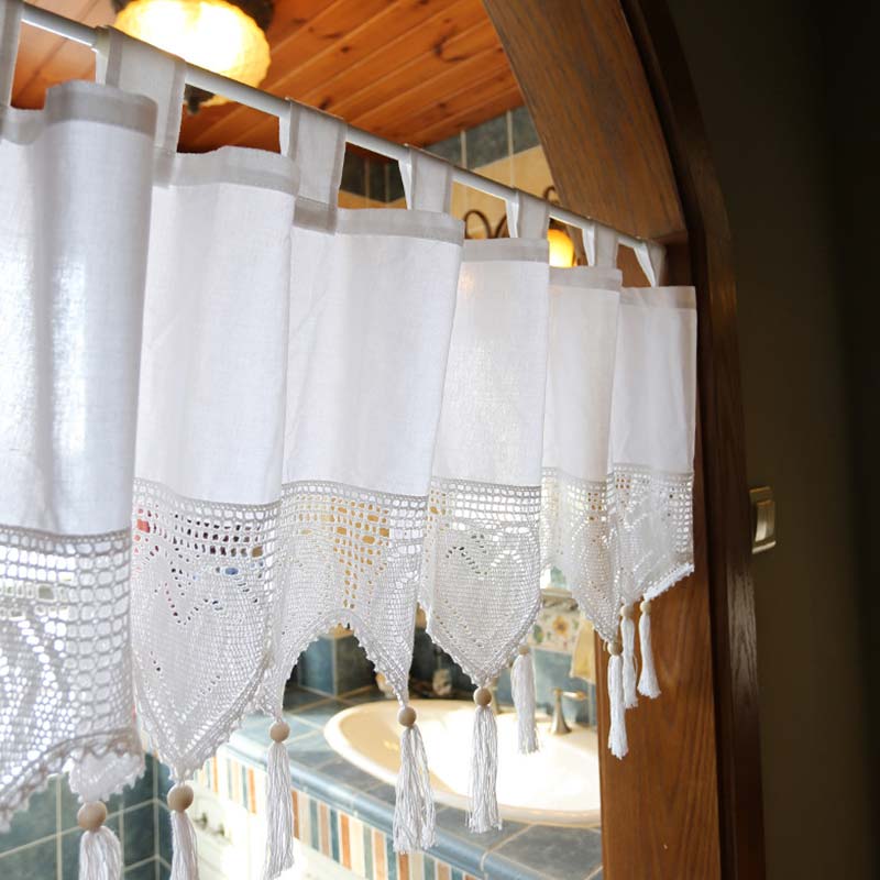 White Cotton Short Cabinet Curtain | Rod Pocket Design | Easy to Install