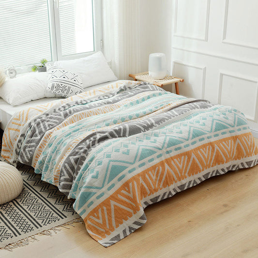 Lightweight Colorblock Cotton Bed Blanket | Soft & Cozy | Full/Queen Size