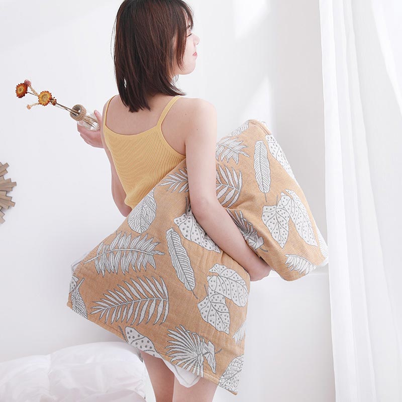 Cotton Pillow Towel Set | Breathable Leaf Print | 2 Pieces