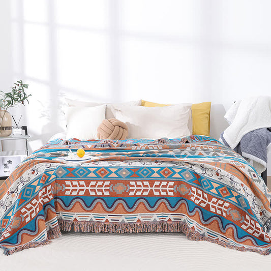 Cotton Geometric Tassel Quilt | Eco-Friendly Reactive Print | Queen Size