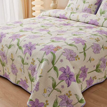 Quilted Cotton Bedding Set | Eco-Friendly Floral Design | Queen Size with 2 Pillowcases