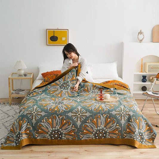 Floral Cotton Quilt | Organic Cotton | Dark Cyan