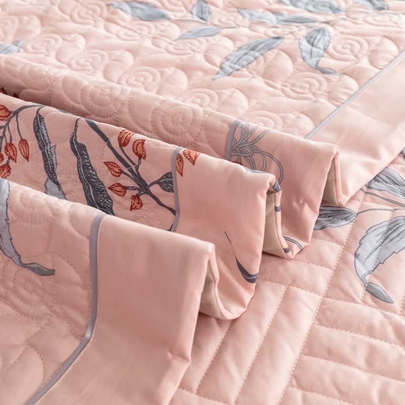 Floral Quilted Bedding Set | 100% Organic Cotton | Queen Size, 2 Pillowcases