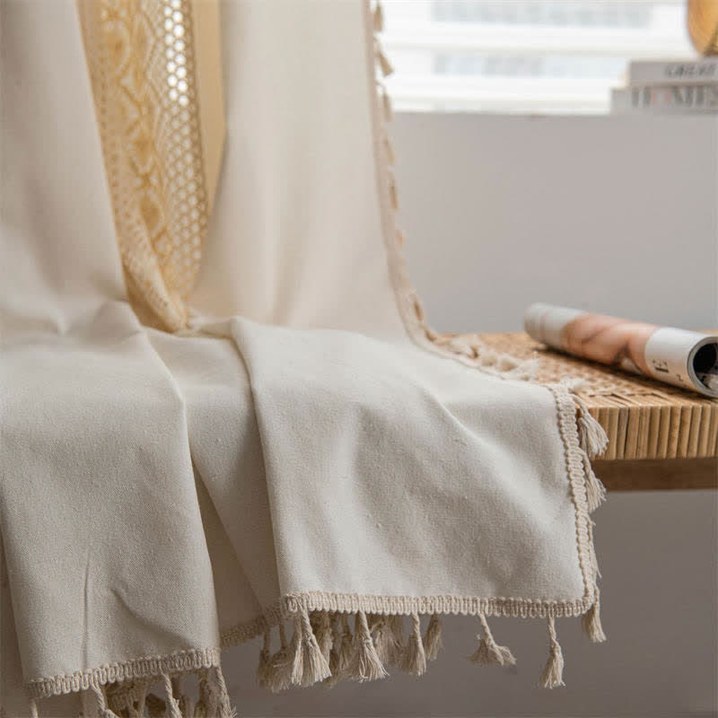 Beige Tassel Curtain | Cotton Linen | Semi-Blackout