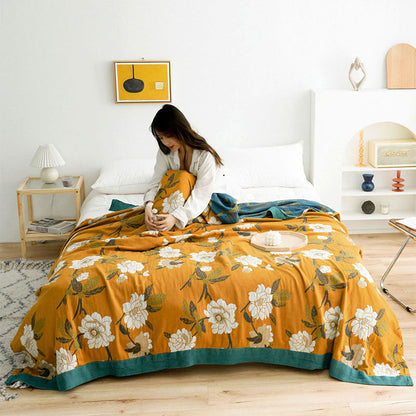 Boho Yellow Flower Cotton Quilt | Reversible Design | Available in Full, Queen, King Sizes