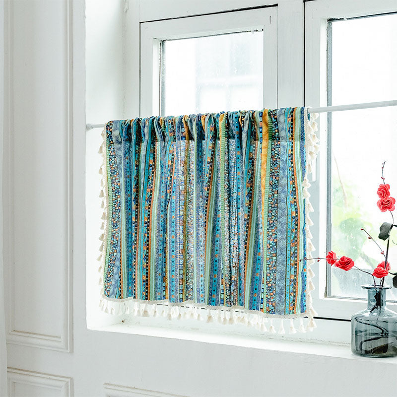 Plaid Tier Curtain | Cotton Linen | Colorful
