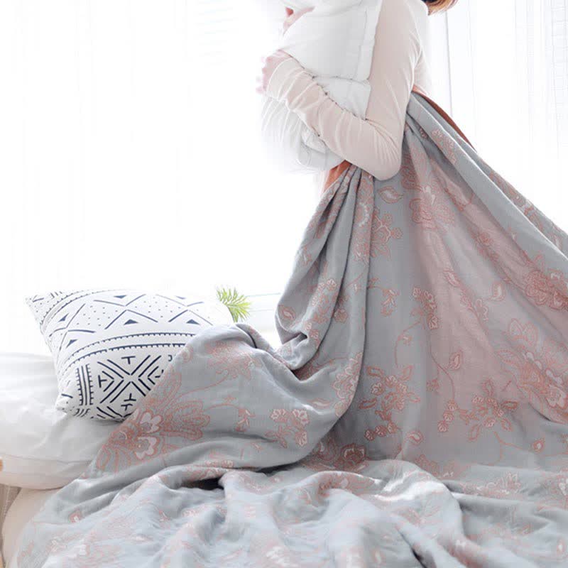 Cotton Sofa Blanket | Lightweight Flower Print | Reversible Design 59" x 79"
