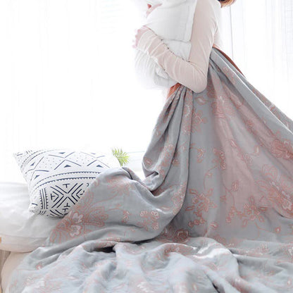 Cotton Sofa Blanket | Lightweight Flower Print | Reversible Design 59" x 79"