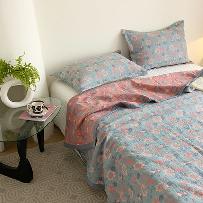 Gauze Floral Quilt Set | 100% Organic Cotton | Queen Size with 2 Pillowcases