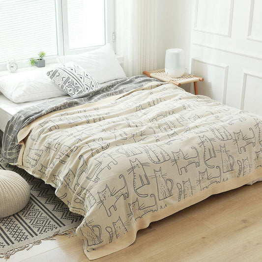 Cat Print Cotton Quilt | Reversible Design | Full/Queen Size
