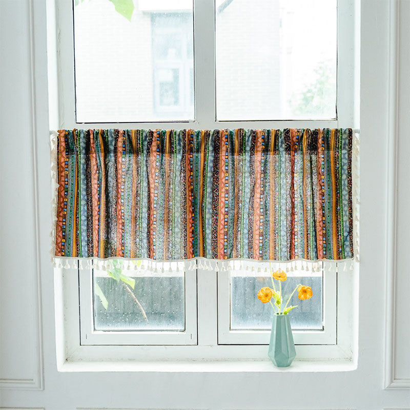 Plaid Tier Curtain | Cotton Linen | Colorful