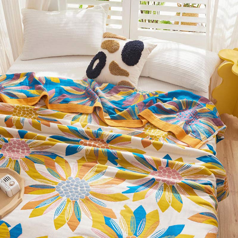 Cotton Quilt | Reversible Yellow Flower Print | Full/Queen Size