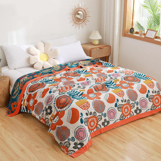 Boho Flower Cotton Quilt | Cartoon Pattern | Full/Queen/King Sizes