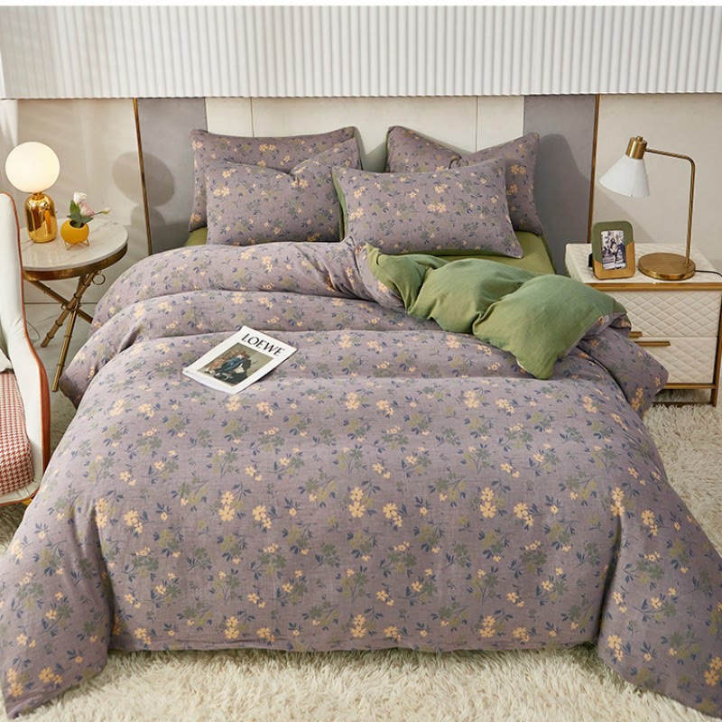 Reversible Floral Cotton Bedding Set | 100% Organic Cotton | Includes Duvet Cover, Sheet & 2 Pillowcases
