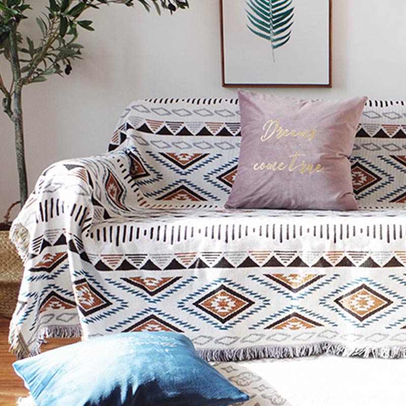 Bohemian Knitted Lounge Blanket | Cotton & Polyester | Reversible Design