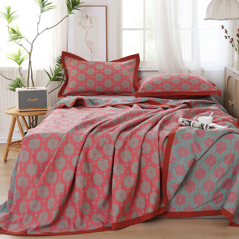 Reversible Cotton Gauze Quilt | Embroidered Floral Design | Full/Queen/King Sizes