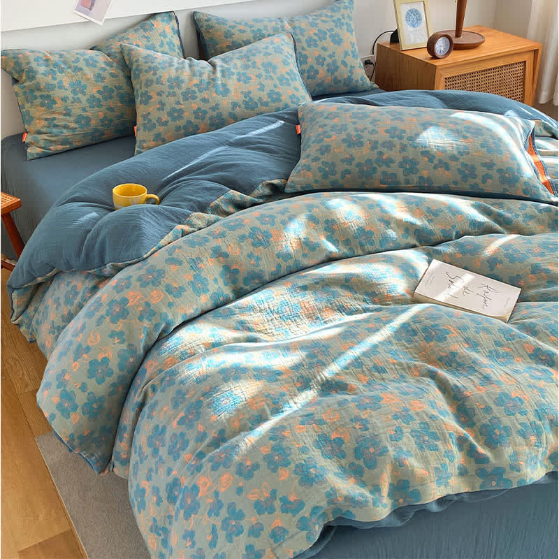 Floral Cotton Gauze Bedding Set | 100% Organic Cotton | Queen Size