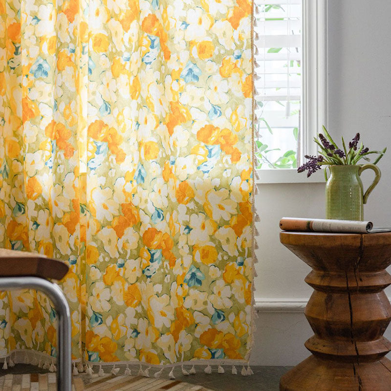 Yellow Flower Semi-Blackout Curtain | Cotton Linen | 1 Piece