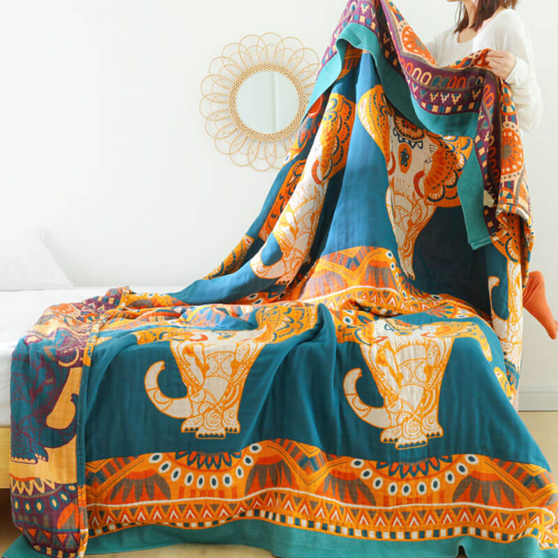 Cotton Reversible Quilt | Elephant Print Design | Full/Queen Size