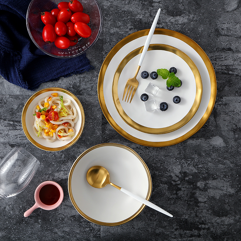 Pearl Plate Set | Handmade Fine Porcelain | Gold Rimmed, Cream & Black