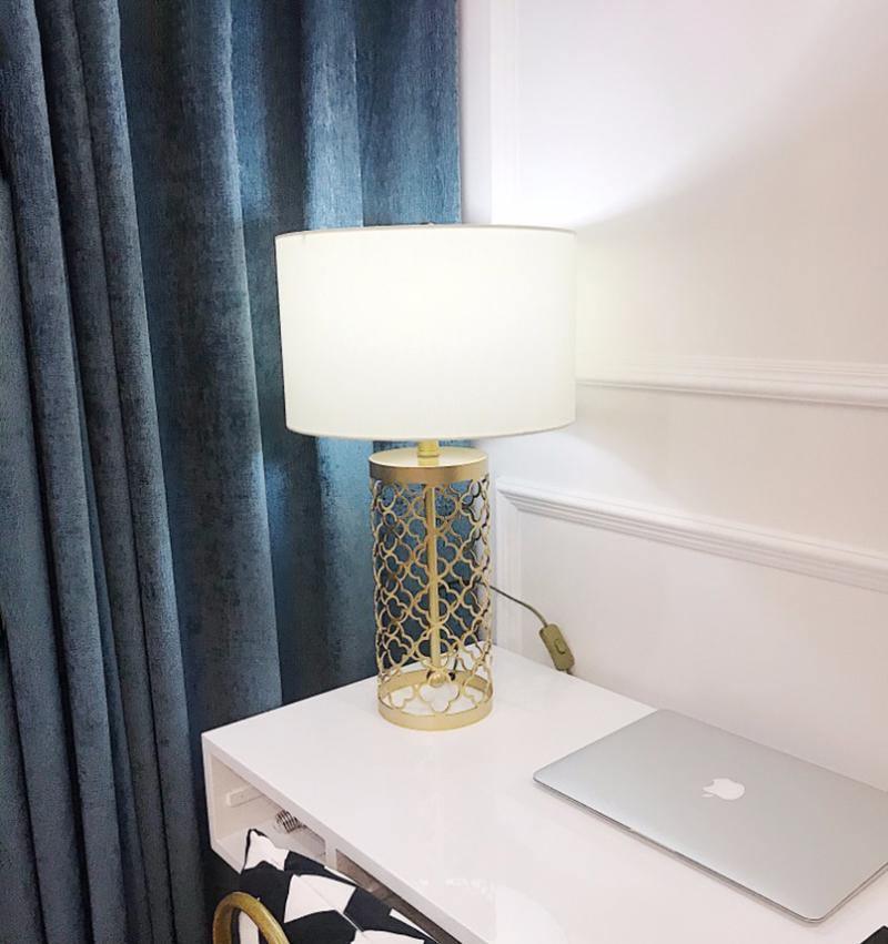 Openwork Table Lamp | Gold Metal Base | Satin Lampshade