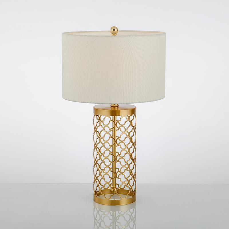 Openwork Table Lamp | Gold Metal Base | Satin Lampshade