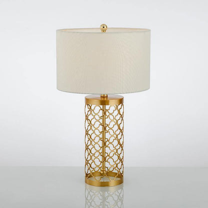 Openwork Table Lamp | Gold Metal Base | Satin Lampshade