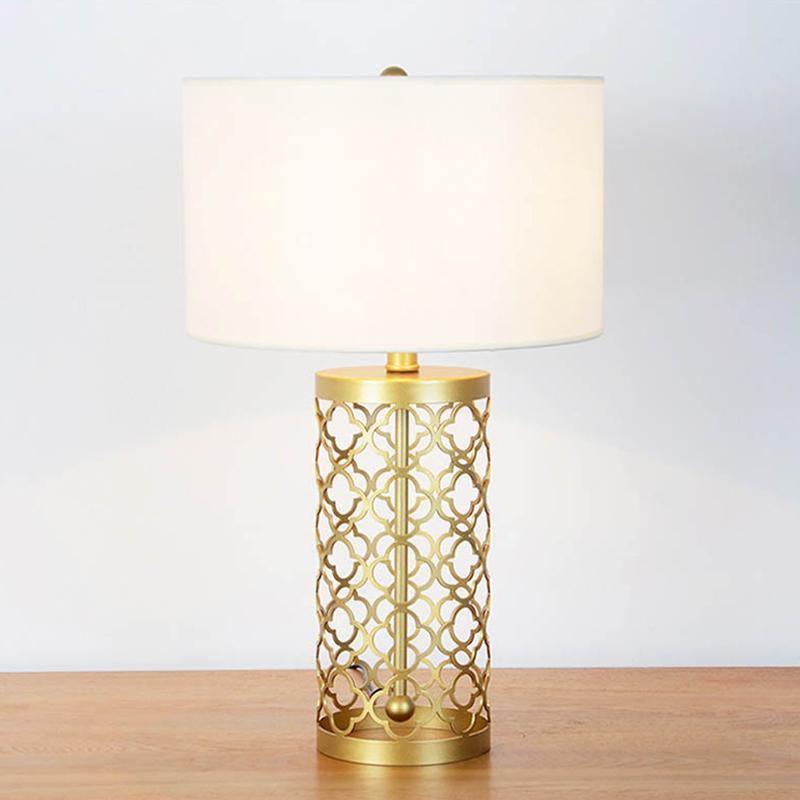 Openwork Table Lamp | Gold Metal Base | Satin Lampshade