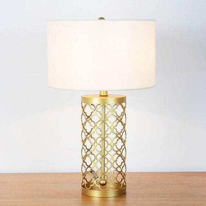 Openwork Table Lamp | Gold Metal Base | Satin Lampshade