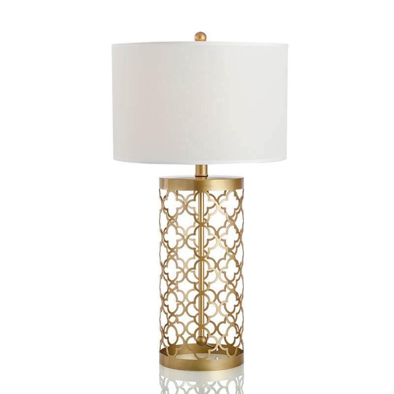 Openwork Table Lamp | Gold Metal Base | Satin Lampshade