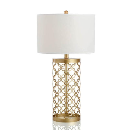 Openwork Table Lamp | Gold Metal Base | Satin Lampshade