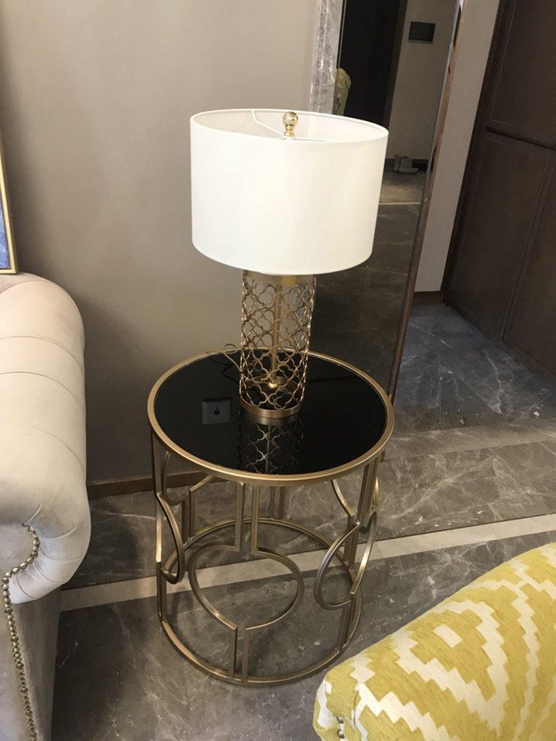Openwork Table Lamp | Gold Metal Base | Satin Lampshade