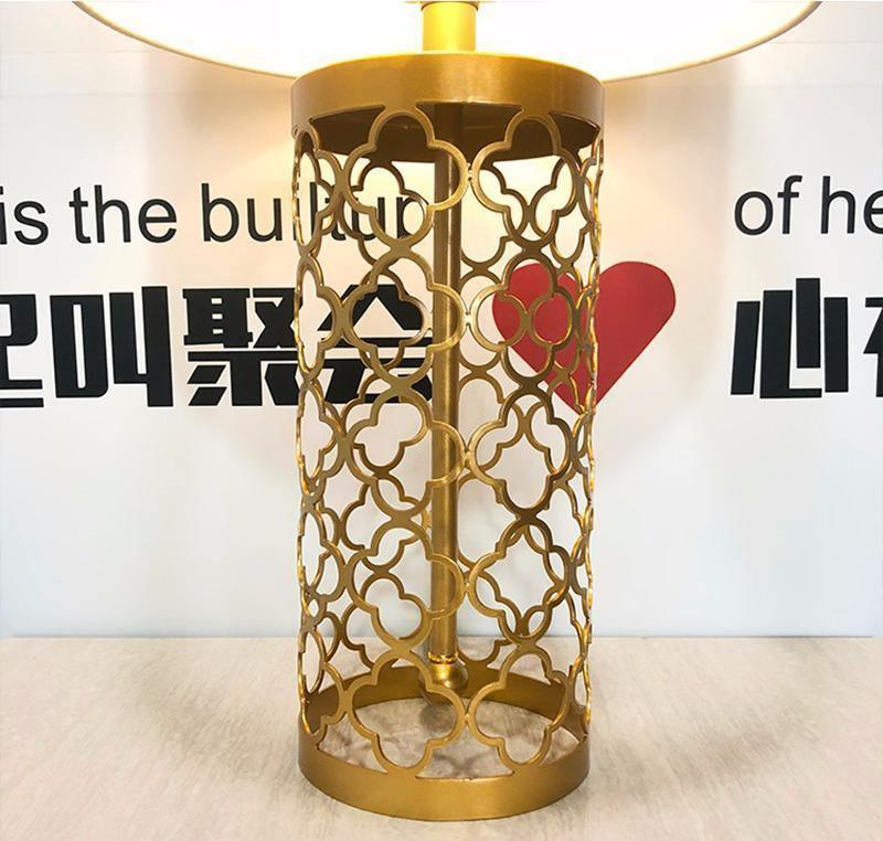 Openwork Table Lamp | Gold Metal Base | Satin Lampshade