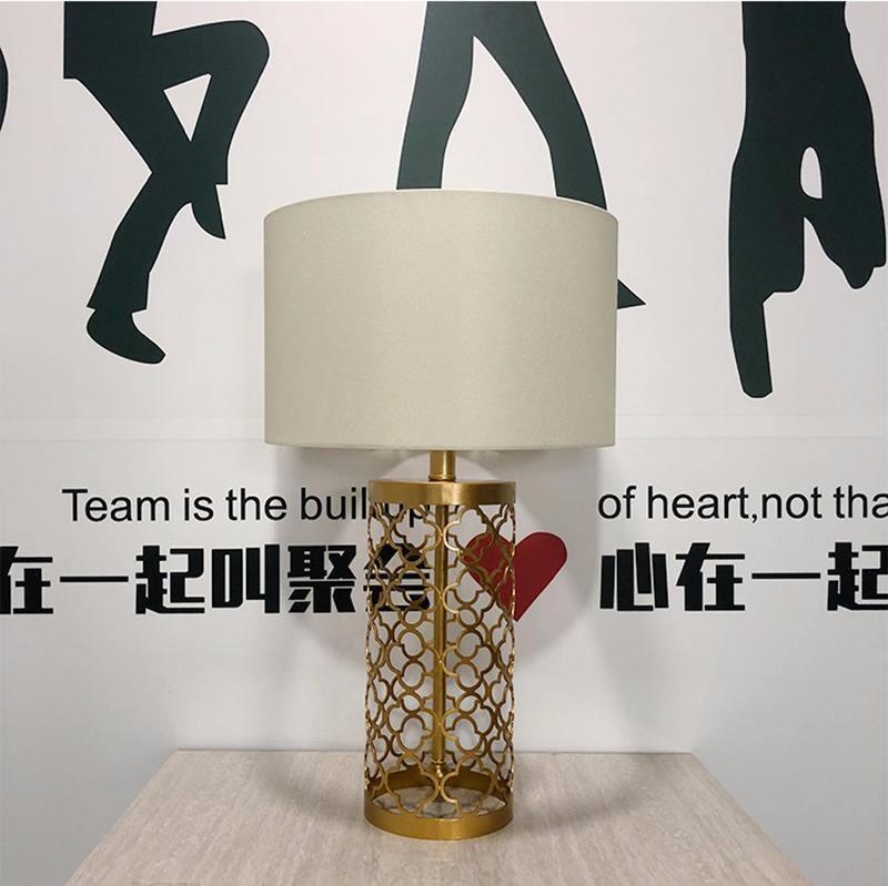 Openwork Table Lamp | Gold Metal Base | Satin Lampshade