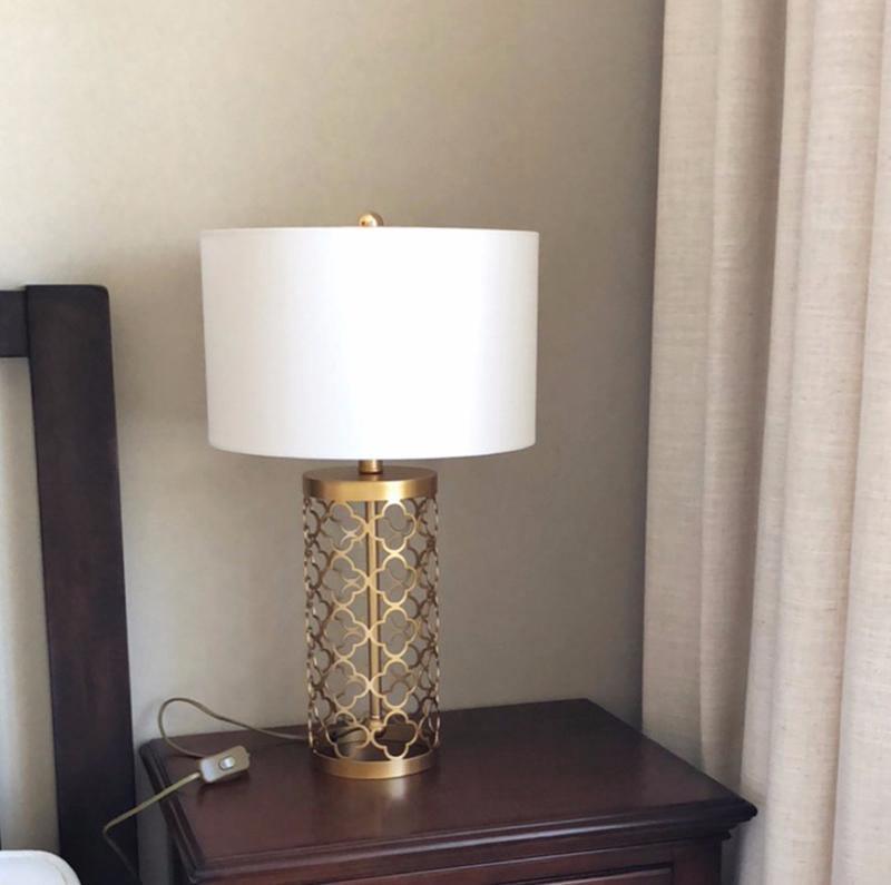Openwork Table Lamp | Gold Metal Base | Satin Lampshade
