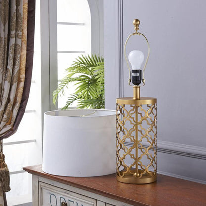 Openwork Table Lamp | Gold Metal Base | Satin Lampshade