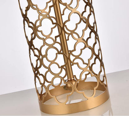 Openwork Table Lamp | Gold Metal Base | Satin Lampshade