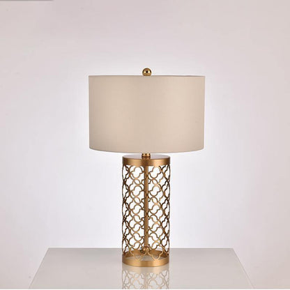 Openwork Table Lamp | Gold Metal Base | Satin Lampshade