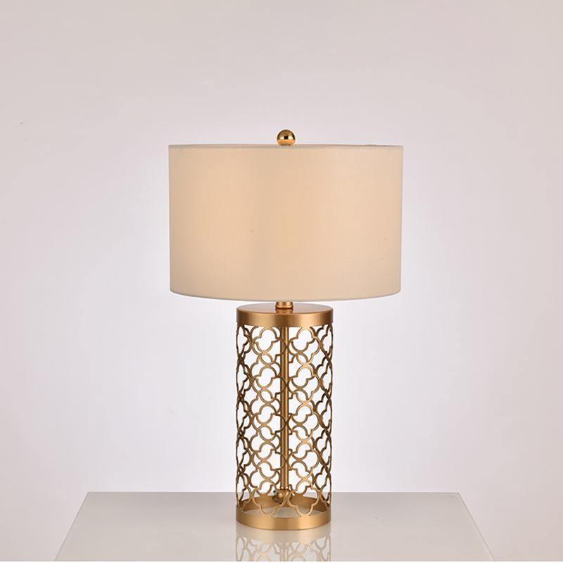 Openwork Table Lamp | Gold Metal Base | Satin Lampshade
