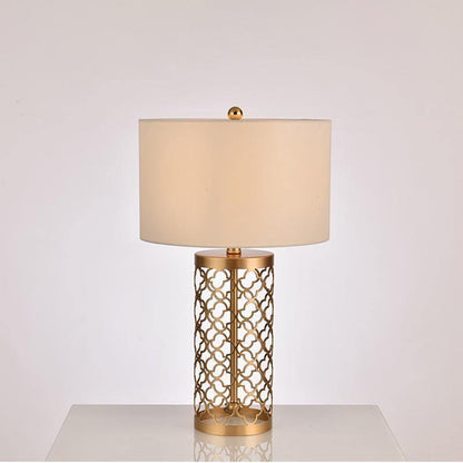Openwork Table Lamp | Gold Metal Base | Satin Lampshade