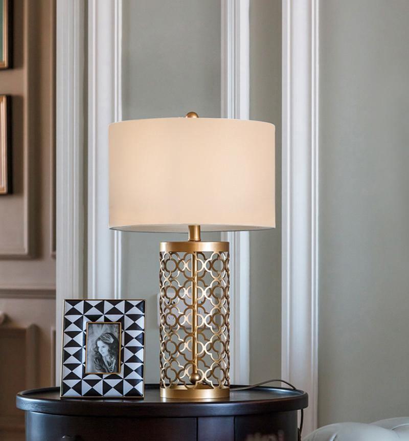 Openwork Table Lamp | Gold Metal Base | Satin Lampshade