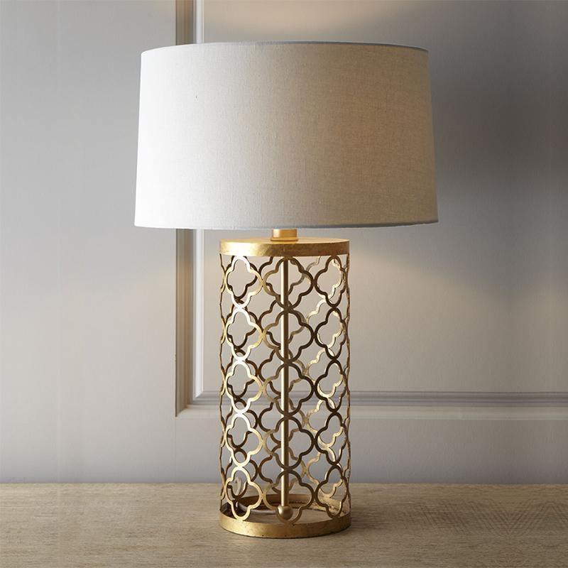 Openwork Table Lamp | Gold Metal Base | Satin Lampshade
