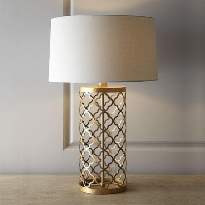 Openwork Table Lamp | Gold Metal Base | Satin Lampshade