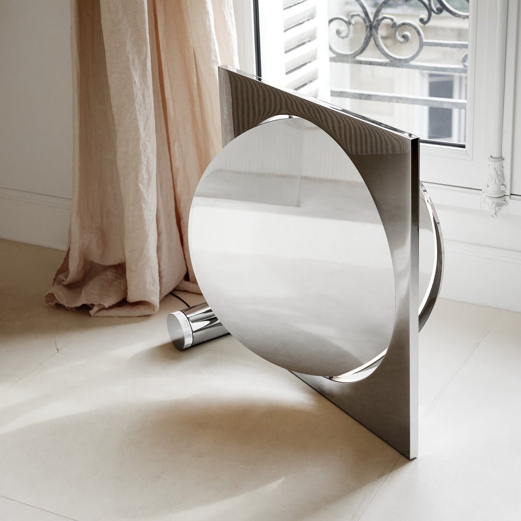 Eclipse Mirror Table Lamp | Bright Stainless Steel | L 60cm x H 60cm