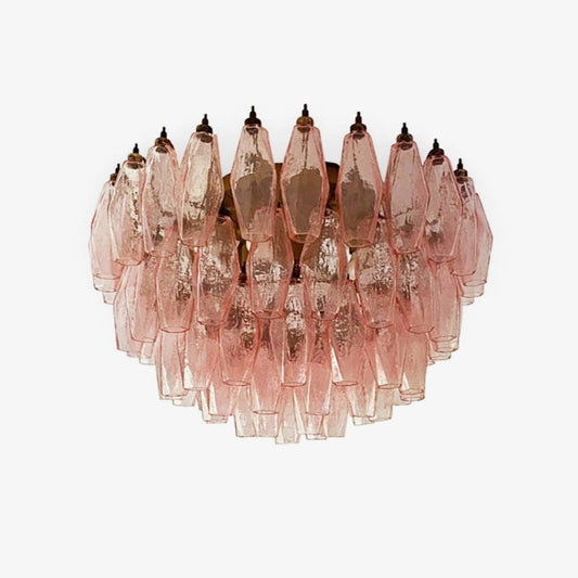 Murano Glass Ceiling Lamp | Pink Rhombus | Gold