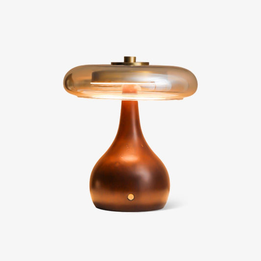 Theo Table Lamp | Wooden Base & Amber Glass Shade | 3-Color LED