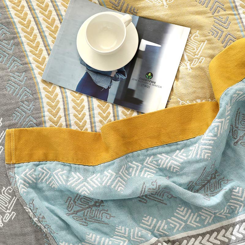 Reversible Cotton Blanket | Wheat Ear Print | 59" x 79"