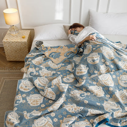 Cat Reversible Quilt | Breathable Organic Cotton | Full/Queen Size
